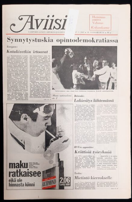 Aviisi Tamperelainen opiskelijalehti vuosikerta 1969 vajaa