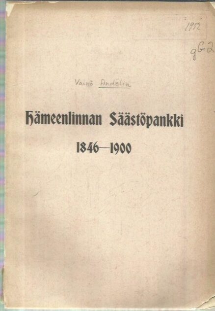 Hämeenlinnan säästöpankki 1846-1900