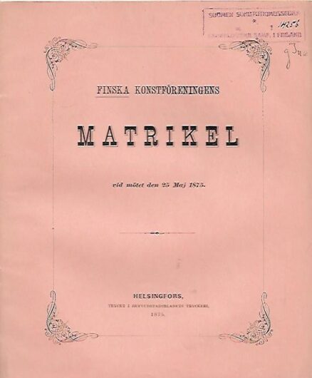 Finska konstföreningens matrikel vid mötet den 25 Maj 1875