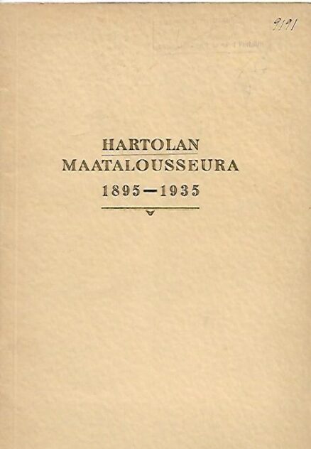 Hartolan maatalousseura 1895-1935