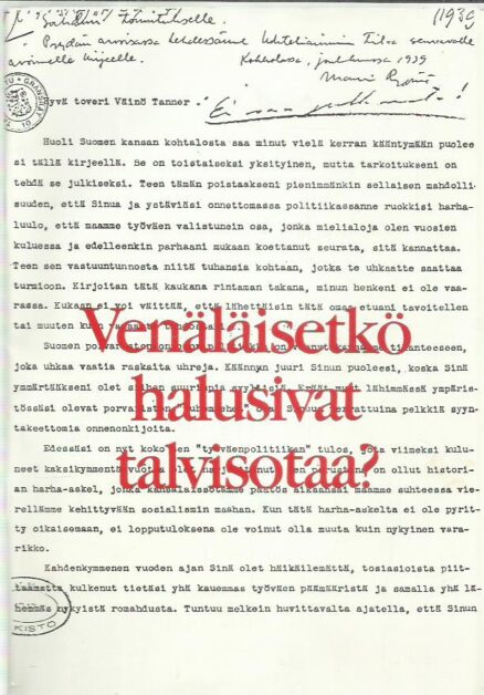 Venäläisetkö halusivat talvisotaa?