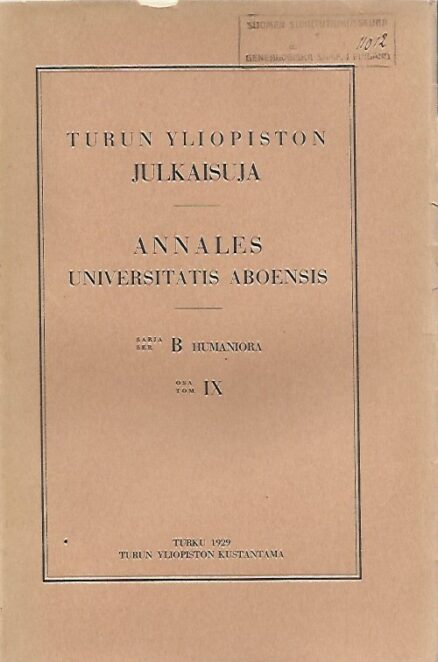 Turun yliopiston julkaisuja (sarja B, osa IX)