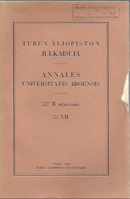 Turun yliopiston julkaisuja (sarja B, osa VII)