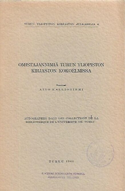 Omistajannimiä Turun Yliopiston kirjaston kokoelmissa