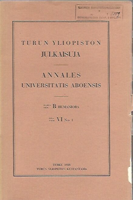 Turun yliopiston julkaisuja (sarja B, osa Vi, n:o 1)