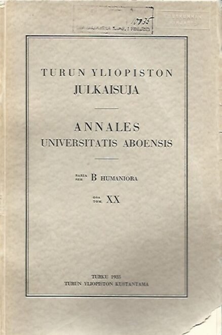 Turun yliopiston julkaisuja (sarja B, osa XX)