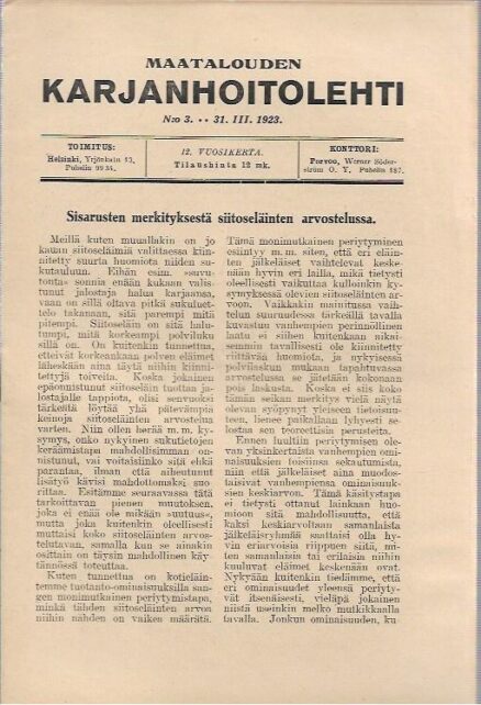 Maatalouden Karjanhoitolehti (N:o 3, 1923)