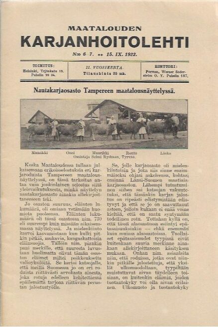 Maatalouden Karjanhoitolehti (N:o 6-7, 1922)