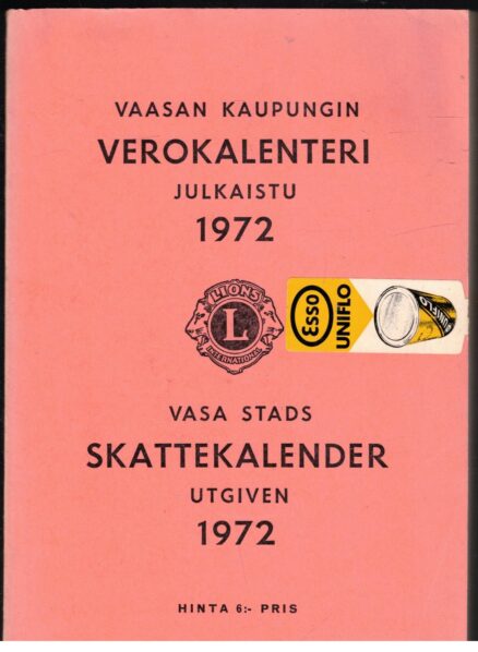 Vaasan kaupungin verokalenteri 1971 Vasa stads skattekalender 1971