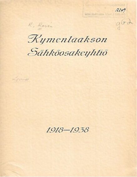 Kymenlaakson Sähköosakeyhtiö 1918-1938