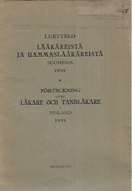 Luettelo lääkäreistä ja hammaslääkäreistä Suomessa 1935
