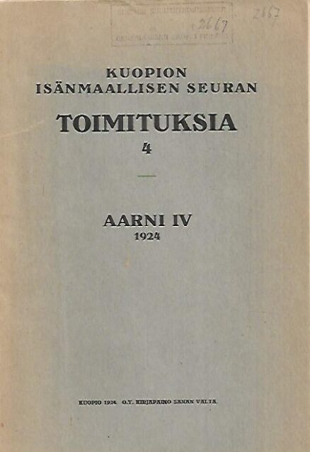 Kuopion Isänmaallisen Seuran toimituksia 4 - Aarni IV 1924