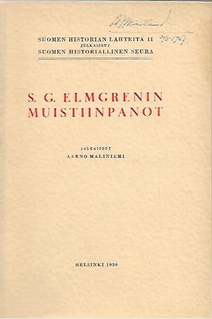S. G. Elmgrenin muistiinpanot