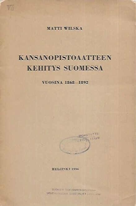 Kansanopistoaatteen kehitys Suomessa vuosina 1868-1892