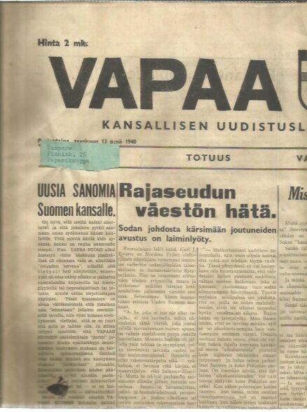 Vapaa Suomi N:o 14 13.9.1940