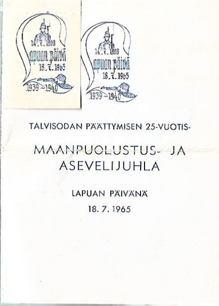 Talvisodan päättymisen 25-vuotis- maanpuolustus- ja asevelijuhla Lapuan päivänä 18.7.1965